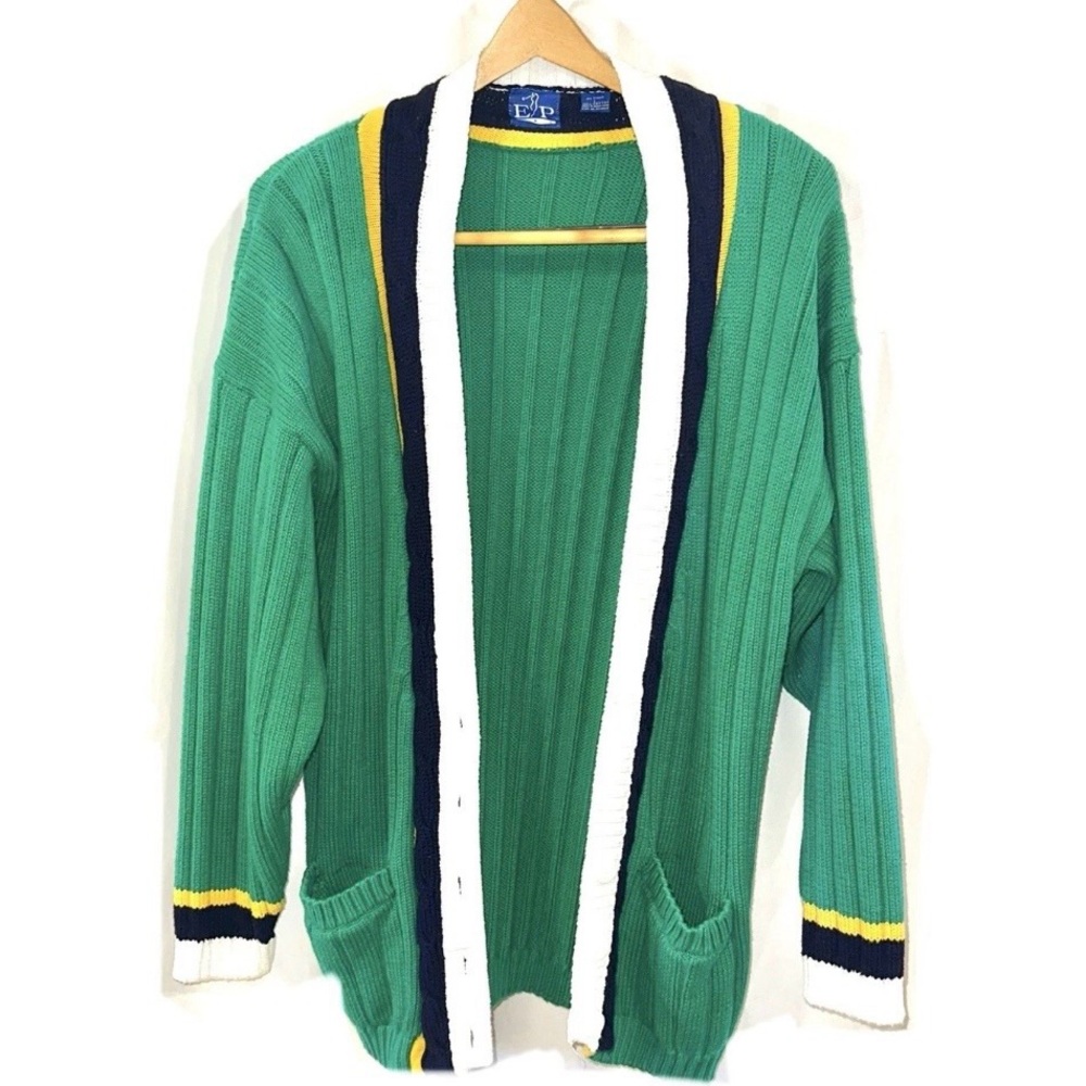 EP Pro Green Open-Front Cardigan with Navy, White & Yellow Trim